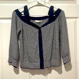 Anthropologie Krissy Striped Cold Shoulder Cardigan Size XS Navy Ivory